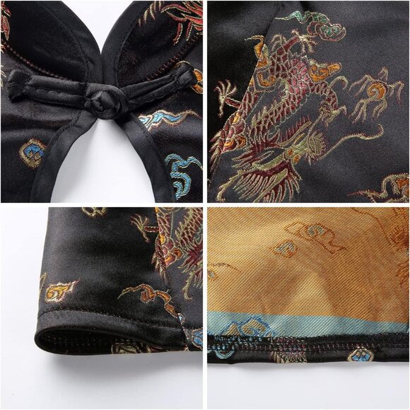 Women's Satin Sleeveless Crop Top Halter Tie Embroidery Chinese Style - Picture 6 of 6